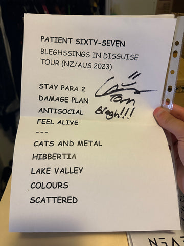 Signed setlist from 2023 Aus/NZ Tour